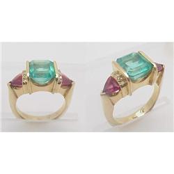Emerald & Pink Tourmaline ring