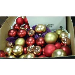 Box lot red & gold glass Xmas balls