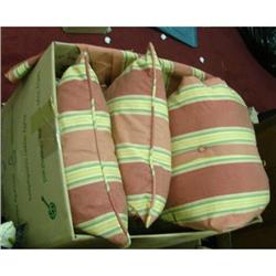 Box lot of rose/green striped pillows