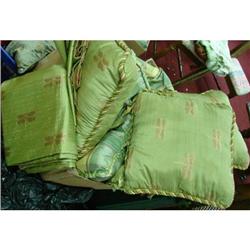 Box lot silk pillows, daybed skirt, etc