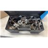 Image 3 : JUMPER CABLES, DEWALT ELECTRIC DRILL AND 2 CASES TIRE CHAINS