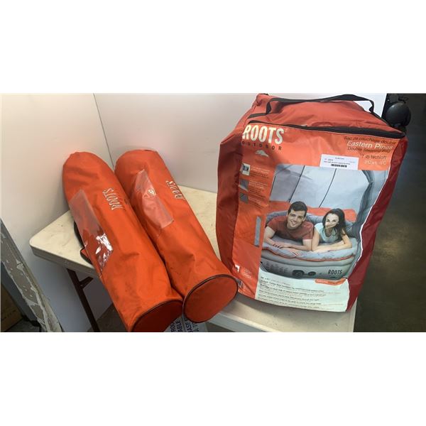 Roots outdoor two person sleeping bag and two folding chairs