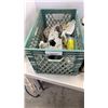 Image 2 : Crate of aquarium supplies and box of cleaning supplies