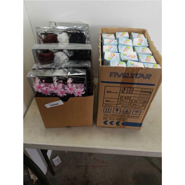 Box of 100 new LED roses and box of new hair