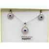 Image 2 : STERLING SILVER EARRINGS AND PEDANT SET W/ GENUINE SAPPHIRE, CZ, AND 16" CHAIN W/ APPRAISAL $965