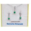 Image 2 : STERLING SILVER EARRINGS AND PENDANT SET W/ GENUINE EMERALD, ACCENTED CZ, AND CHAIN W/ APPRAISAL $81