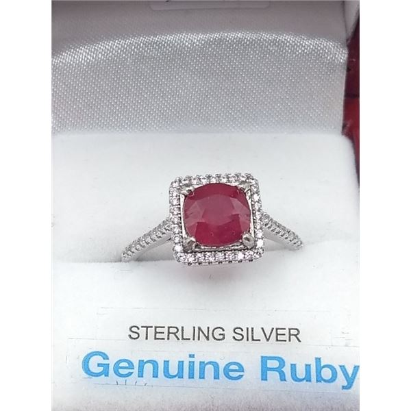 STERLING SILVER RING W/ RUBY GEMSTONE AND CZ W/ APPRAISAL $1120