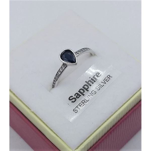 STERLING SILVER SAPPHIRE AND CZ RING W/ APPRAISAL $525