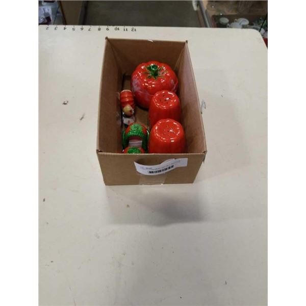 TOMATO CONDIMENT DISH SET - SALT AND PEPPERS, ETC