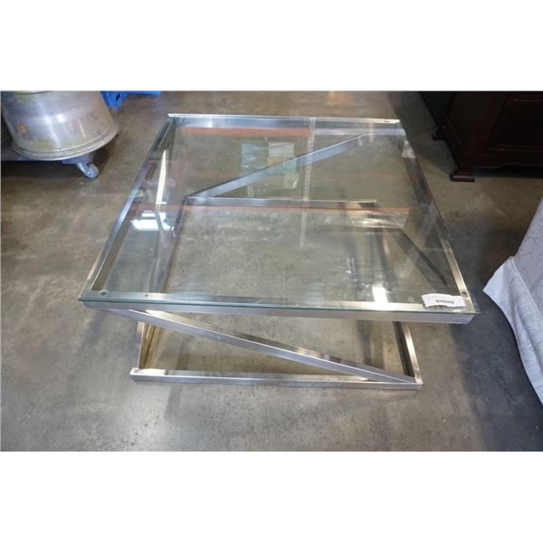 MODERN SQUARE GLASSTOP COFFEE TABLE 34 X 34 INCHES X 16.5 TALL