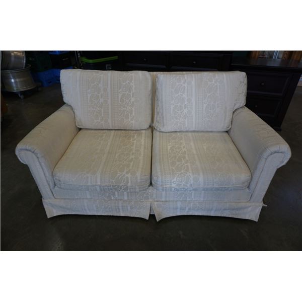 WHITE PILLOWBACK LOVESEAT - 56 inches wide, 3 foot deep