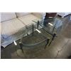 Image 3 : 2 MODERN GLASSTOP ENDTABLES - APPROX 28 X 30 INCH TOPS, 18 AND 21 INCHES TALL