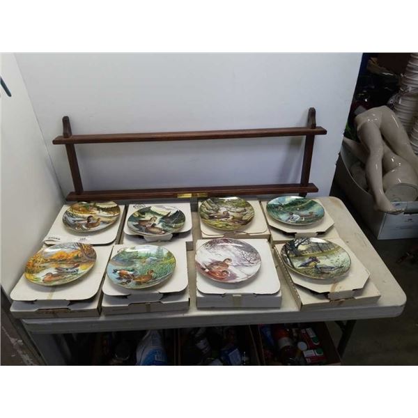 BRADFORD EXCHANGE LIVING WITH NATURE: JERNERS DUCKS 8 COLLECTOR PLATE SET WITH DISPLAY SHELF