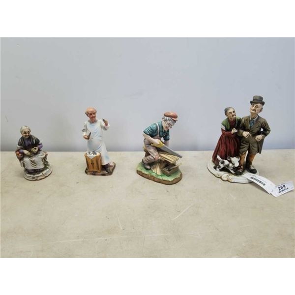 4 VINTAGE HAND PAINTED FIGURES - one repaired