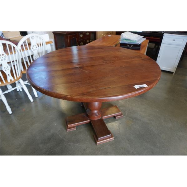 ROUND WOOD PEDESTAL DINING TABLE - 46 INCH DIAMETER, 31 TALL