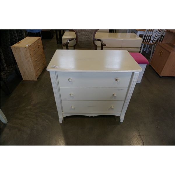 WHITE 3 DRAWER DRESSER - 37 INCHES WIDE, 21 DEEP, 33 TALL