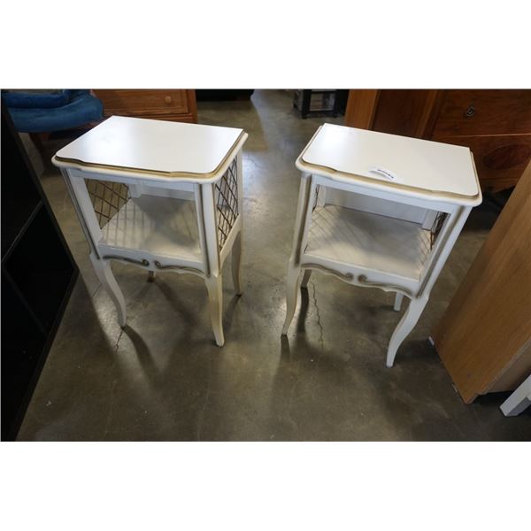 PAIR OF WHITE FRENCH PROVINCIAL ENDTABLES - 18 INCHES WIDE X 13 DEEP X 27 TALL