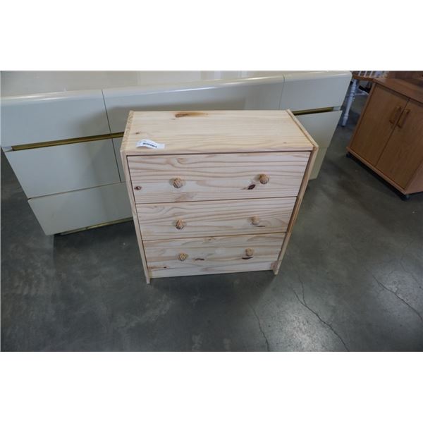 SMALL 3 DRAWER PINE DRESSER - 24.5 INCH WIDE X 1 FOOT DEEP X 27.5 INCH TALL