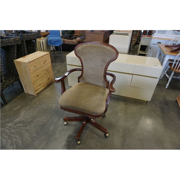 WOOD FRAMED ROLLING OFFICE CHAIR