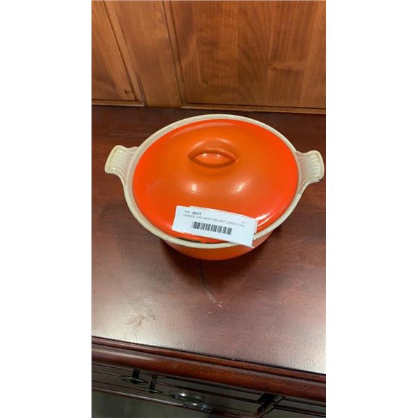 ORANGE CAST IRON CREUSET LIDDED DISH