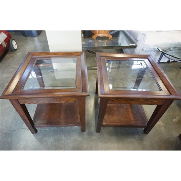 PAIR OF BEVELLED GLASSTOP ENDTABLES - 23.5 INCH WIDE X 25.5 X 23 TALL