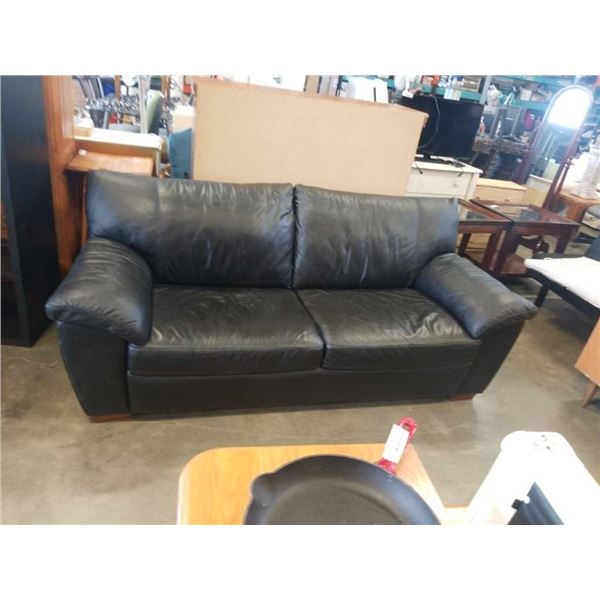 BLACK LEATHER SOFA - 82 INCHES WIDE X 39 DEEP