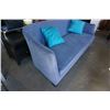 Image 4 : LEE INDUSTRIES CUSTOM HAND MADE BLUE SOFA WITH THROW PILLOWS - 83 INCHES WIDE, 38 INCHES DEEP