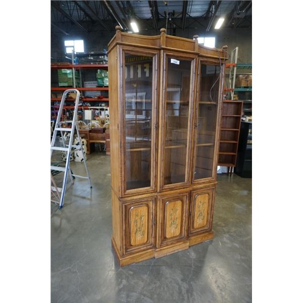 GLASS DOOR DISPLAY CABINET 81 INCHES TALL 41.5 INCHES WIDE, 14 INCHES DEEP