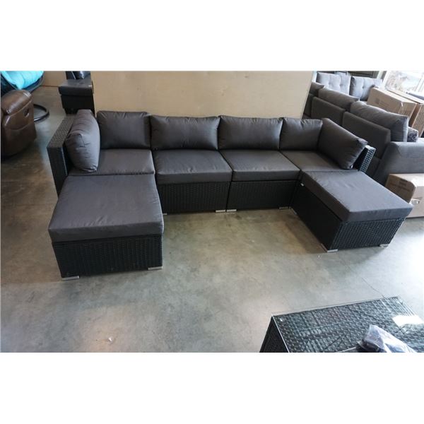 BRAND NEW PREMIUM RATTAN OUTDOOR 6 PIECE MODULAR SECTIONAL SOFA W/ DARK GREY CUSHIONS - RETAIL $1499