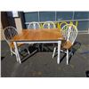 Image 1 : MAPLE AND WHITE DINING TABLE WITH LEAF AND 4 CHAIRS - 4 X 3 FOOT X 29 INCHES TALL WITH 12 INCH LEAF