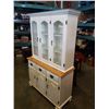 Image 3 : 2 PIECE MAPLE AND WHITE CHINA CABINET - 4 FOOT WIDE X 18 DEEP X 74.5 TALL