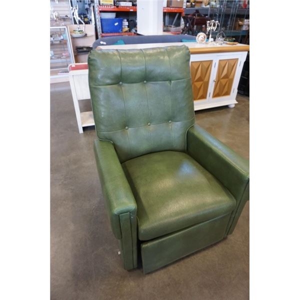 VINTAGE GREEN RECLINER CHAIR - 29 INCHES WIDE X 3 FOOT DEEP