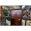 Image 2 : 2 PIECE MAHOGANY FINISH CABINET WITH DOORS - 32 INCHES WIDE X 21 DEEP X 77 TALL