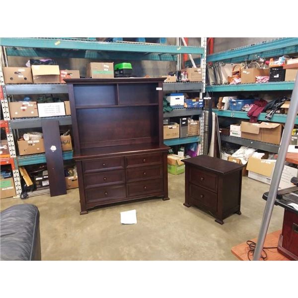 KINGSLEY MODERN 6 DRAWER DOUBLE DRESSER WITH MUNIRE FURNITURE HUTCH - 74 INCHES TALL X 58 WIDE X 18.