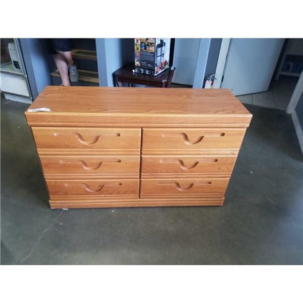 OAK 6 DRAWER DRESSER - 46 INCHES WIDE X 16.5 DEEP X 30 TALL