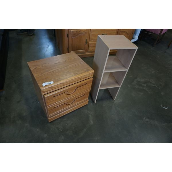 OAK 2 DRAWER NIGHTSTAND AND SMALL SHELF