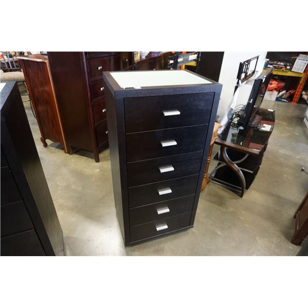 6 DRAWER ESPRESSO GLASSTOP CHEST OF DRAWERS