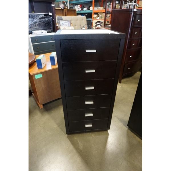 6 DRAWER ESPRESSO GLASSTOP CHEST OF DRAWERS