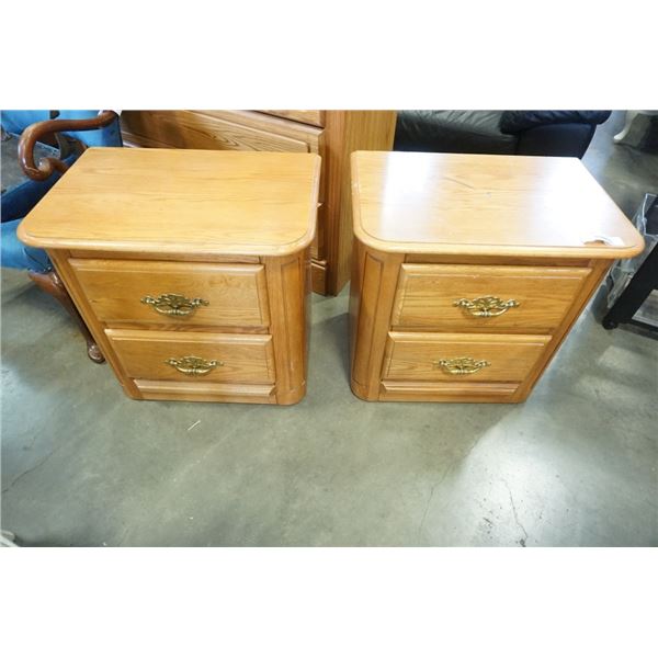 PAIR OF OAK SHERMAG 2 DRAWER NIGHTSTANDS - 2 FOOT WIDE X 16 INCHES DEEP X 23.5 TALL