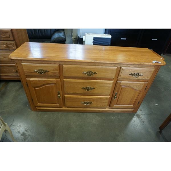 SHERMAG OAK 5 DRAWER DRESSER - 63 INCHES WIDE X 18 DEEP X 31.5 TALL