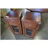 Image 3 : PAIR OF MODERN GLASS DOOR ENDTABLES 15 X 15 INCHES X 32 TALL
