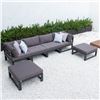 Image 1 : BRAND NEW LUXURY SLATTED ALUMINUM 6 PIECE OUTDOOR MODULAR SOFA SET W/ DARK GREY CUSHIONS - RETAIL $2