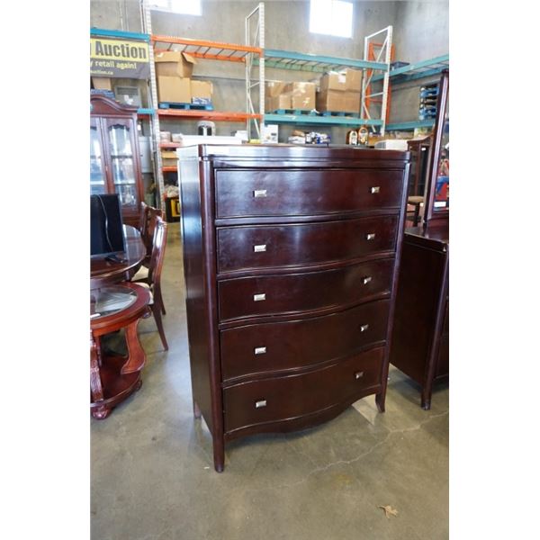 Modern mahogany highboy 5 drawer dresser - 42 inches wide x 20 deep x 5 foot tall