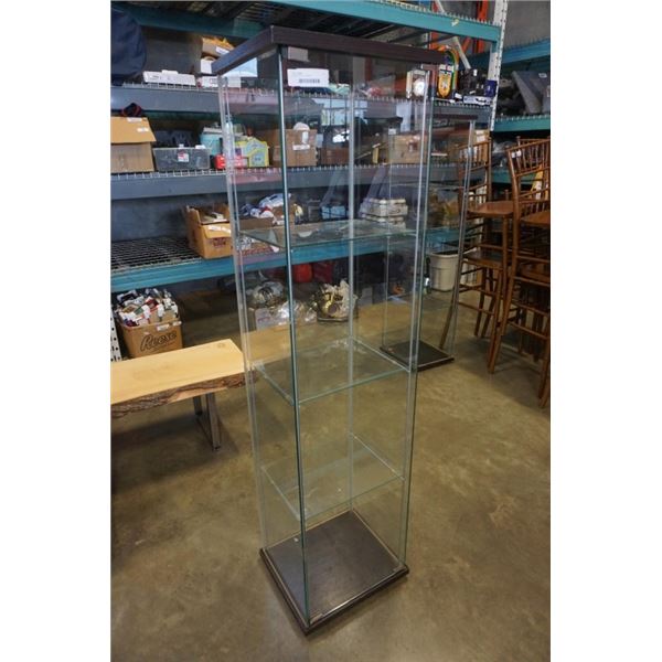 GLASS DISPLAY CABINET - 17 INCHES WIDE X 14.5 DEEP X 64.5 TALL