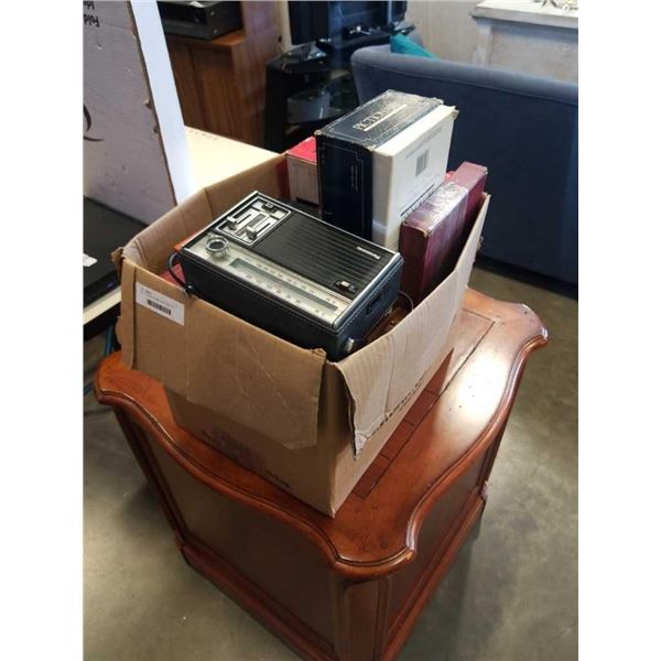 BOX OF BOARD GAMES AND 2 VINTAGE RADIOS