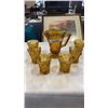 Image 1 : Amber depression glass jug and 6 cups