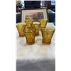 Image 5 : Amber depression glass jug and 6 cups