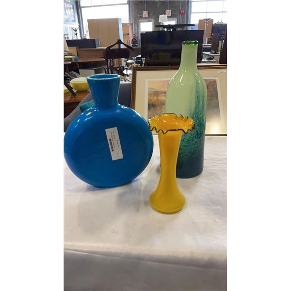 French vase and two art glass vases