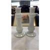 Image 2 : Lot of art glass, milk glass candle holders and lidded jar