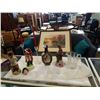 Image 1 : FIGURAL DECANTERS AND GLASS PITCHER, CANDLESTICKS AND SALT AND PEPPER
